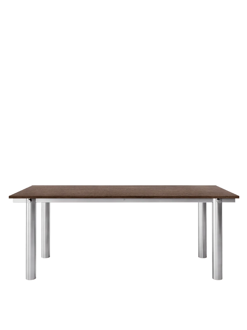 Table à manger rectangulaire en acier inoxydable brossé et chêne foncé vernis 200 x 90 cm Atura - Ferm Living