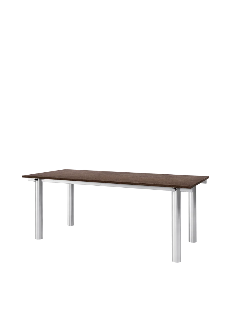 Table à manger rectangulaire en acier inoxydable brossé et chêne foncé vernis 200 x 90 cm Atura - Ferm Living