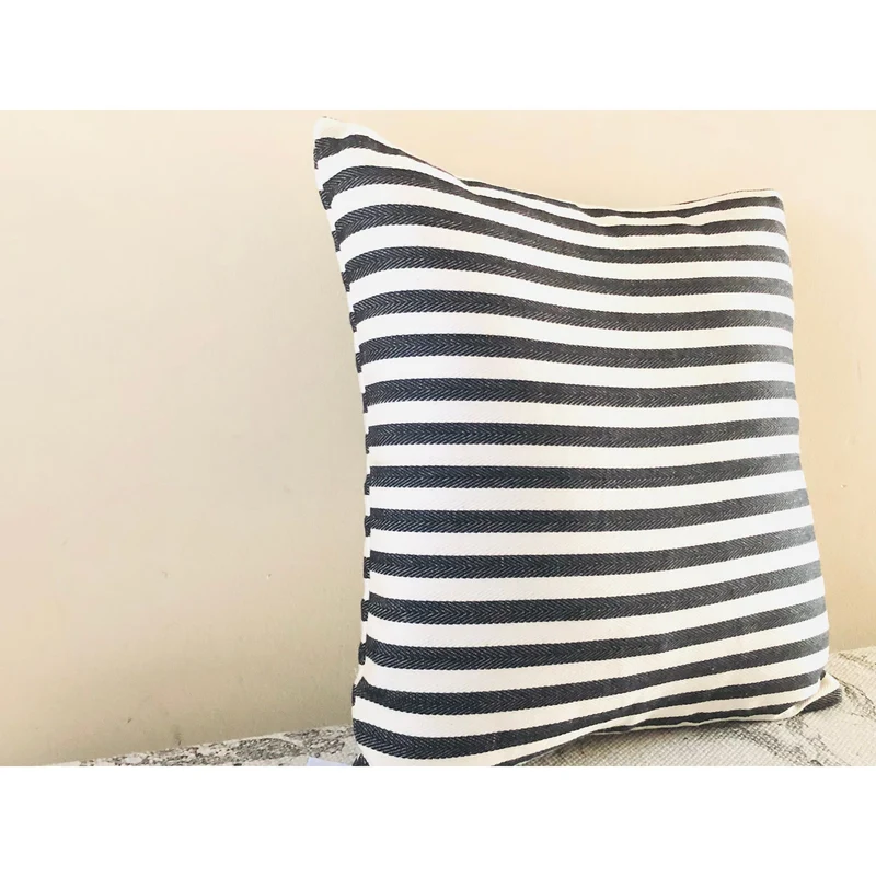 Ticking Black & Ivory Pillow, Farmhouse Pillow Cover 18x18