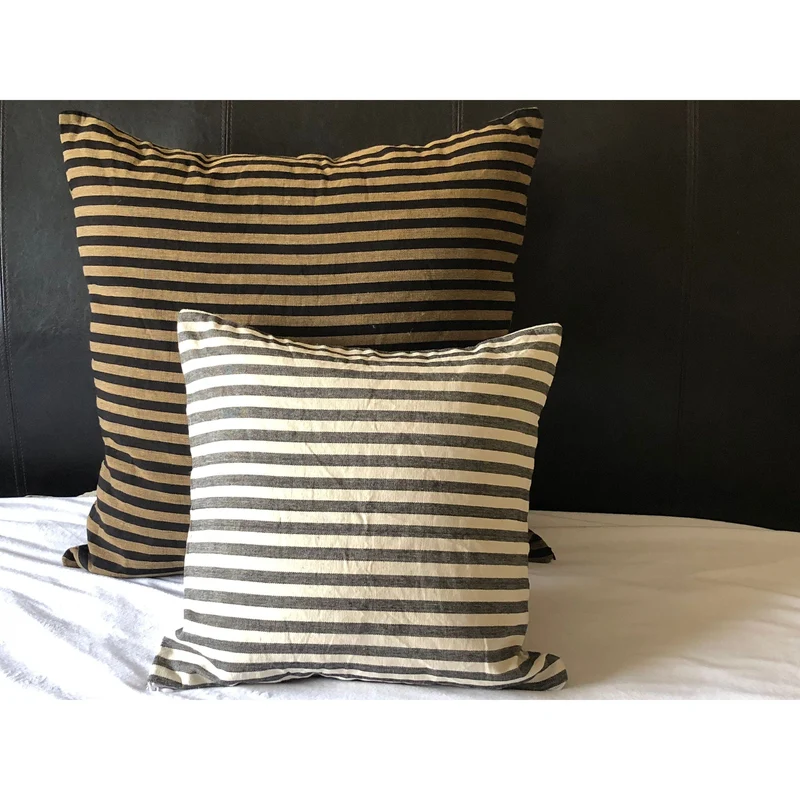 Ticking Black & Ivory Pillow, Farmhouse Pillow Cover 18x18