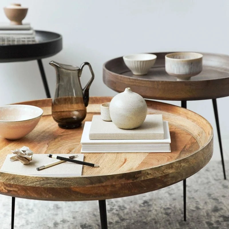 Table basse ronde en bois naturel et acier noir 46 x 52 cm Bowl - Mater
