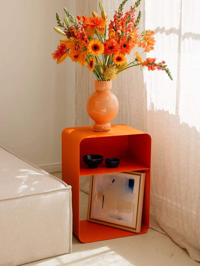 Table de chevet en acier orange sprizz 58x42x30cm Damio - Metallbude