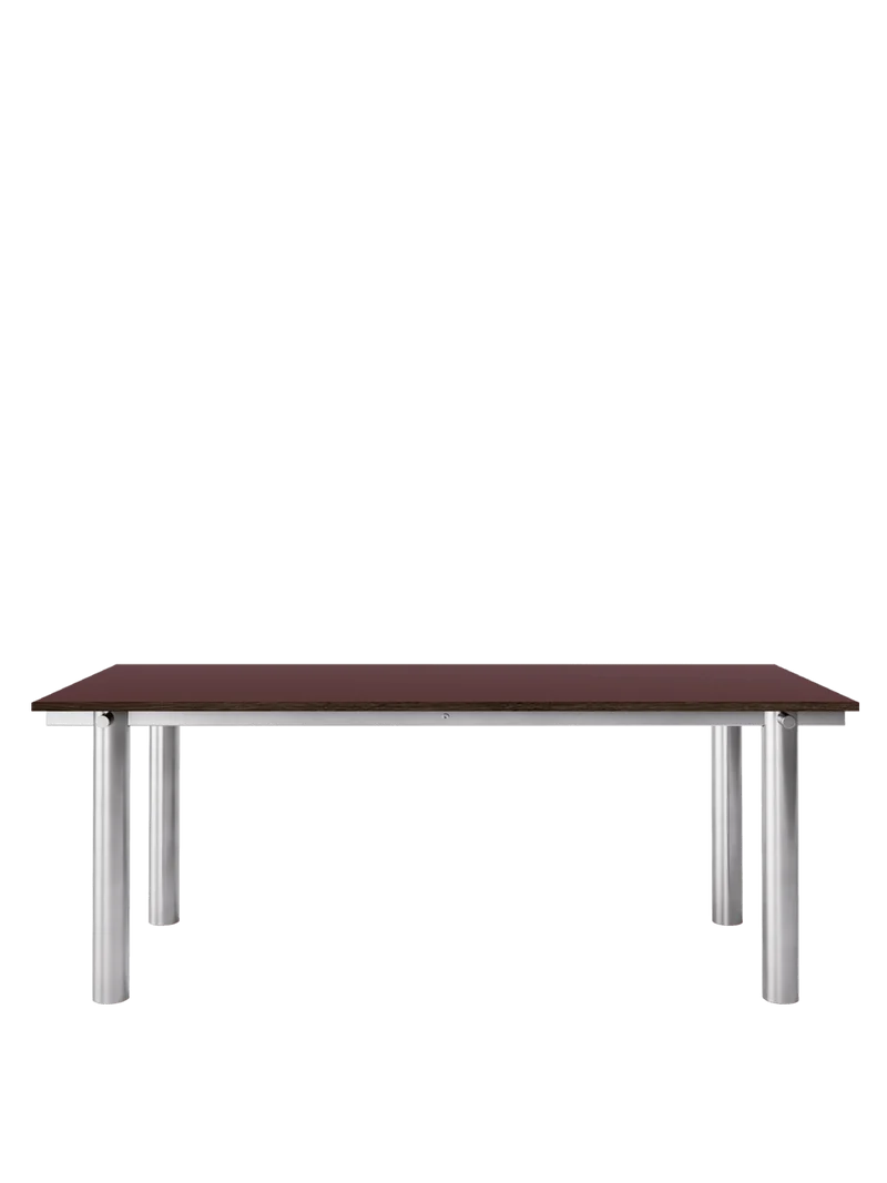Table à manger rectangulaire en acier inoxydable brossé et lino bordeaux 200 x 90 cm Atura - Ferm Living