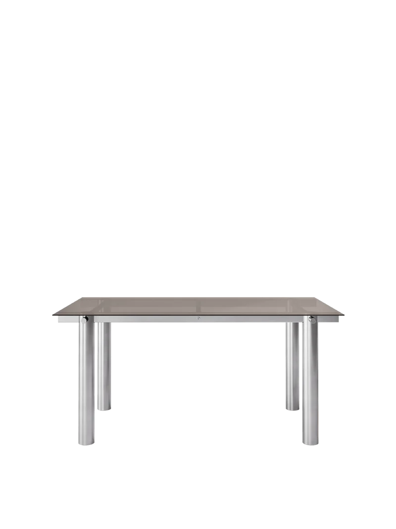 Table à manger rectangulaire en acier inoxydable brossé et verre teinté foncé 160 x 90 cm Atura - Ferm Living