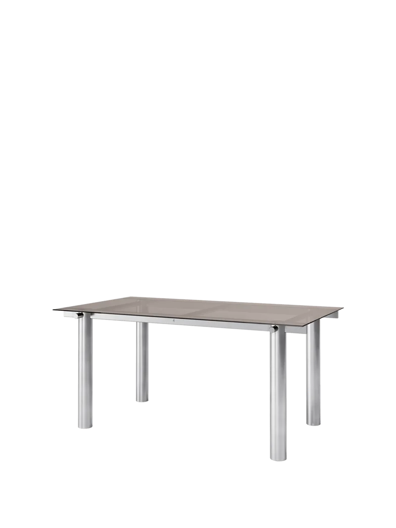 Table à manger rectangulaire en acier inoxydable brossé et verre teinté foncé 160 x 90 cm Atura - Ferm Living