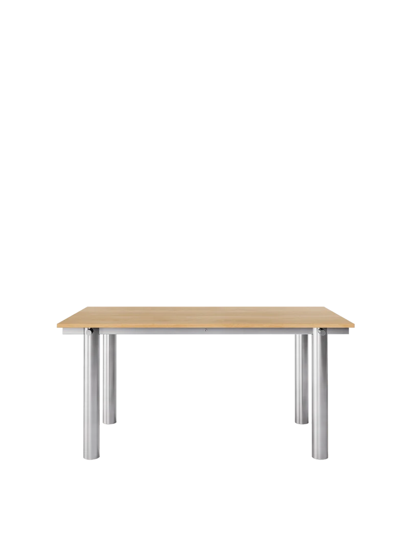 Table à manger rectangulaire en acier inoxydable brossé et chêne naturel vernis 160 x 90 cm Atura - Ferm Living