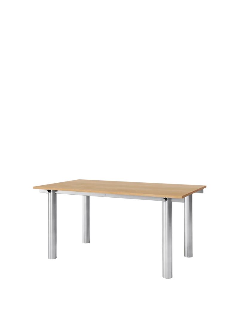 Table à manger rectangulaire en acier inoxydable brossé et chêne naturel vernis 160 x 90 cm Atura - Ferm Living