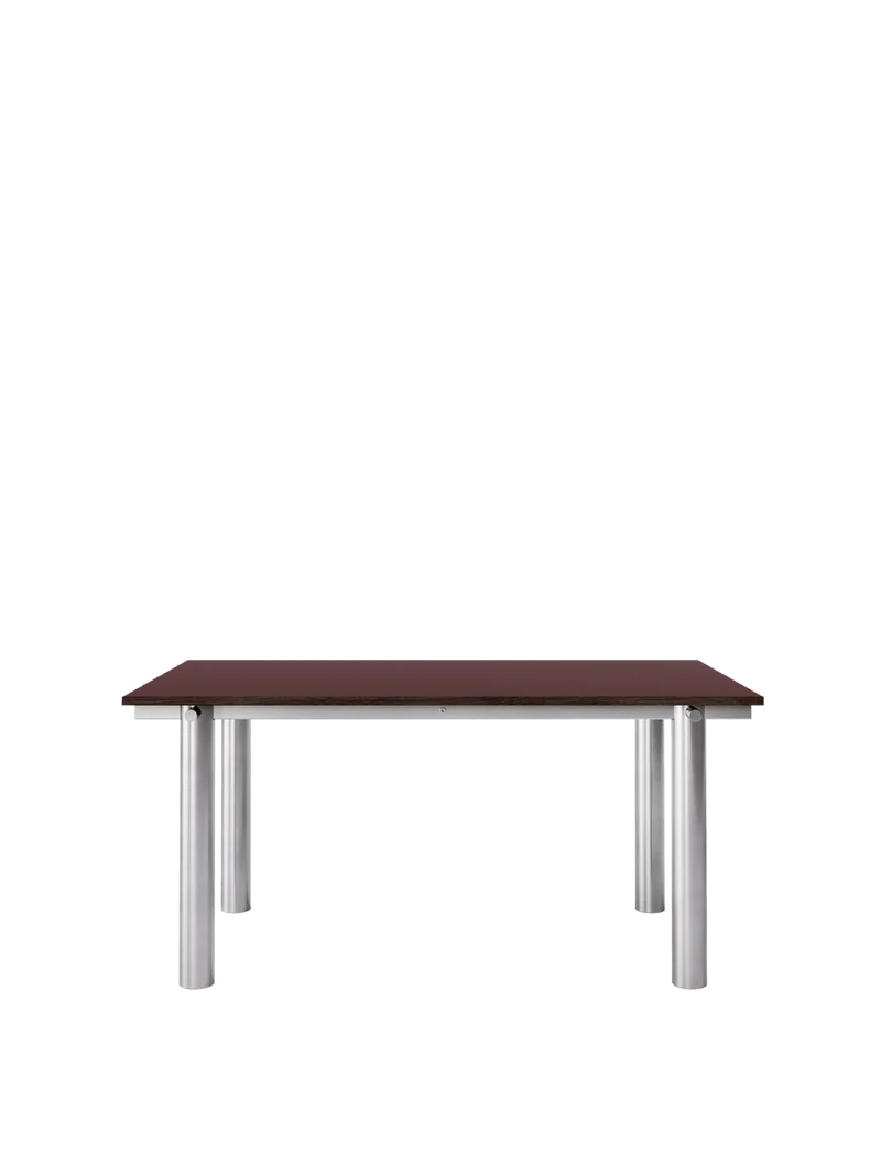 Table à manger rectangulaire en acier inoxydable brossé et lino bordeaux 160 x 90 cm Atura - Ferm Living