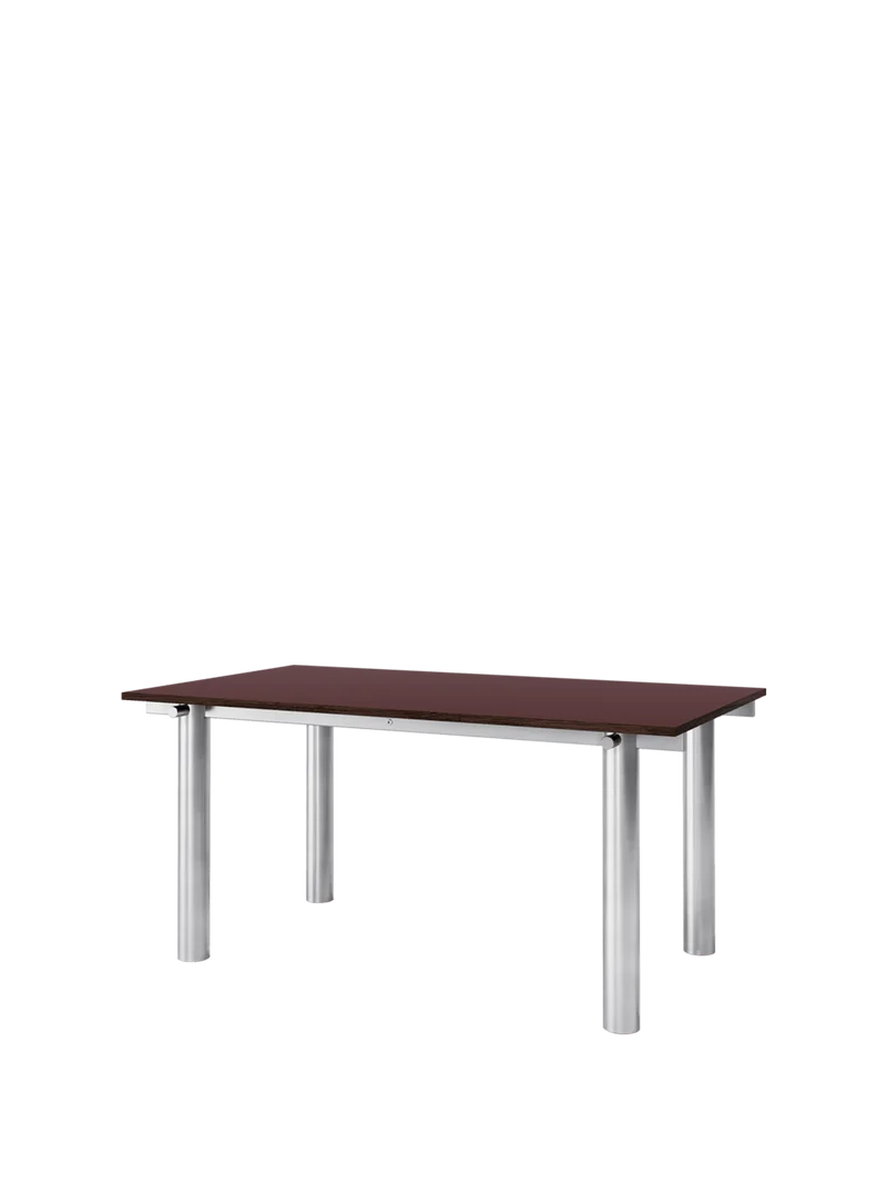 Table à manger rectangulaire en acier inoxydable brossé et lino bordeaux 160 x 90 cm Atura - Ferm Living