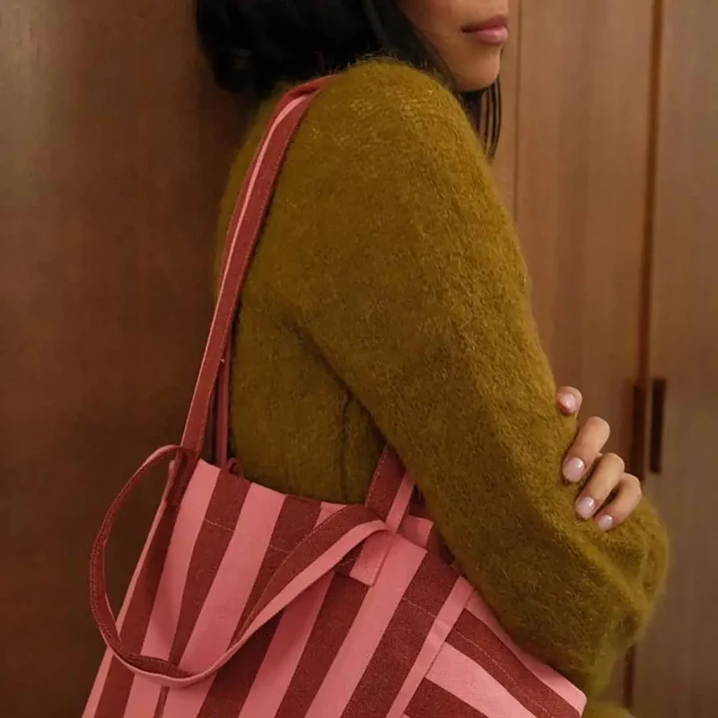 ELISABETH TOTE BAG -BRICK/PINK STRIPES