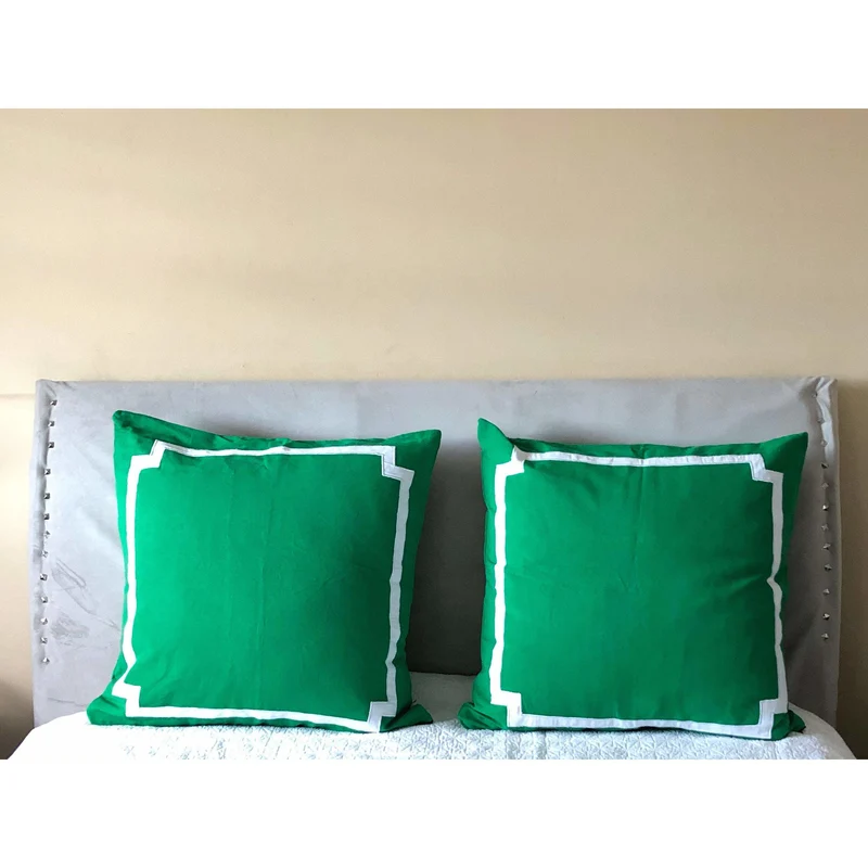 Green Trim Pillows, Green Bedding, Border Pillow Covers, Bedroom Decor