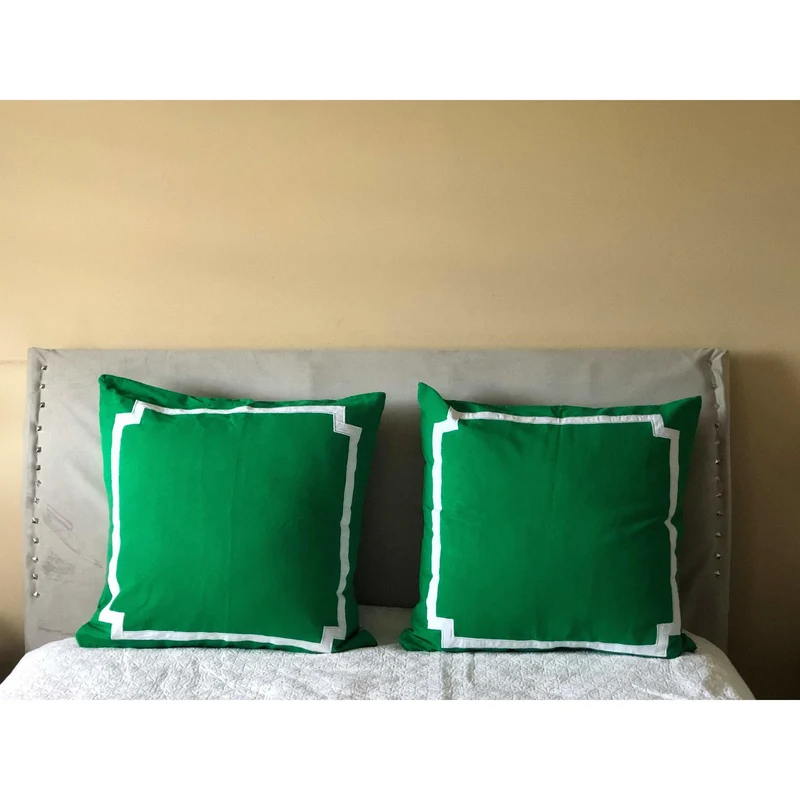 Green Trim Pillows, Green Bedding, Border Pillow Covers, Bedroom Decor