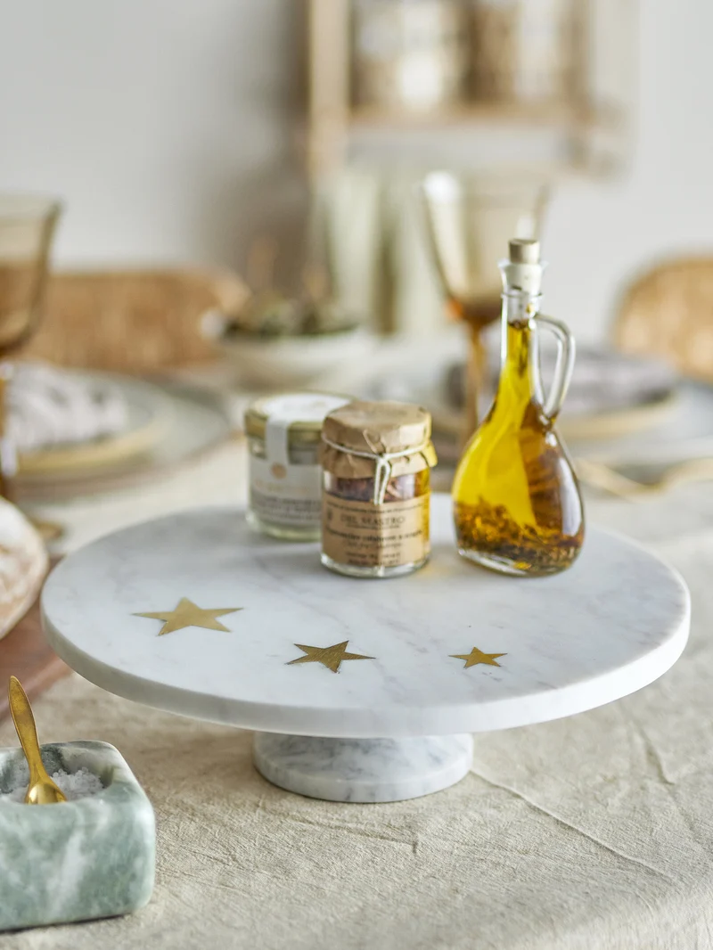 Plateau à gâteaux étoilé en marbre blanc Fenya - Bloomingville