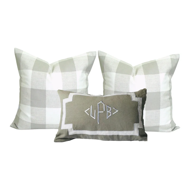 Gray Lumbar Monogrammed Throw Pillows, Modern Personalized Decorative Throw Pillows by Snazzy Living
