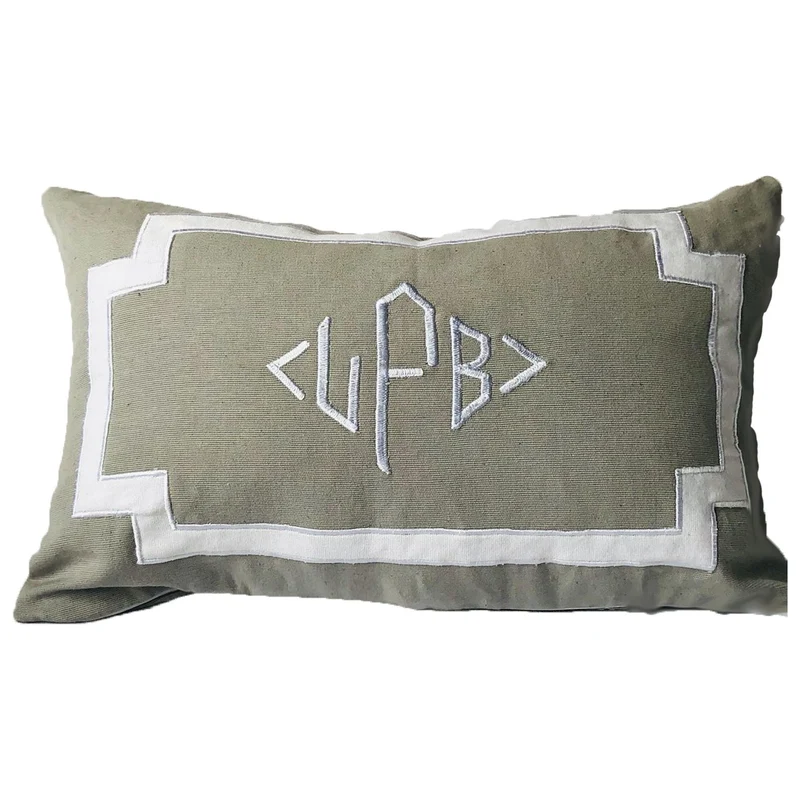 Gray Lumbar Monogrammed Throw Pillows, Modern Personalized Decorative Throw Pillows by Snazzy Living