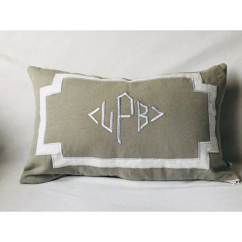 Gray Lumbar Monogrammed Throw Pillows, Modern Personalized Decorative Throw Pillows by Snazzy Living