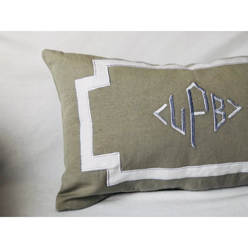 Gray Lumbar Monogrammed Throw Pillows, Modern Personalized Decorative Throw Pillows by Snazzy Living