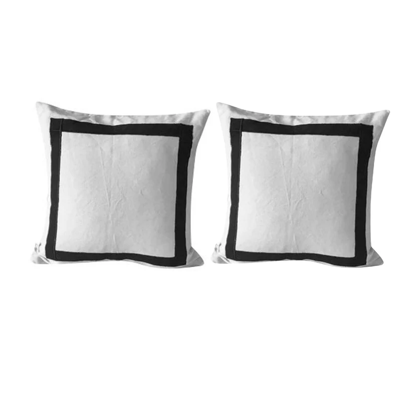 White Black Designer Shams, Trim Cotton Cushion Covers by Snazzy Living