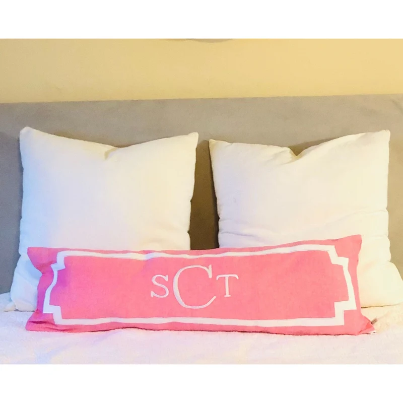 Pink Monogram Long Lumbar Pillows, Monogrammed Pink Body Pillow Cover