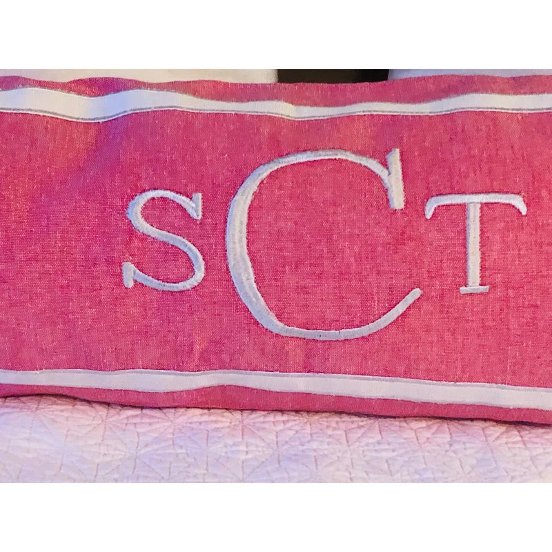 Pink Monogram Long Lumbar Pillows, Monogrammed Pink Body Pillow Cover
