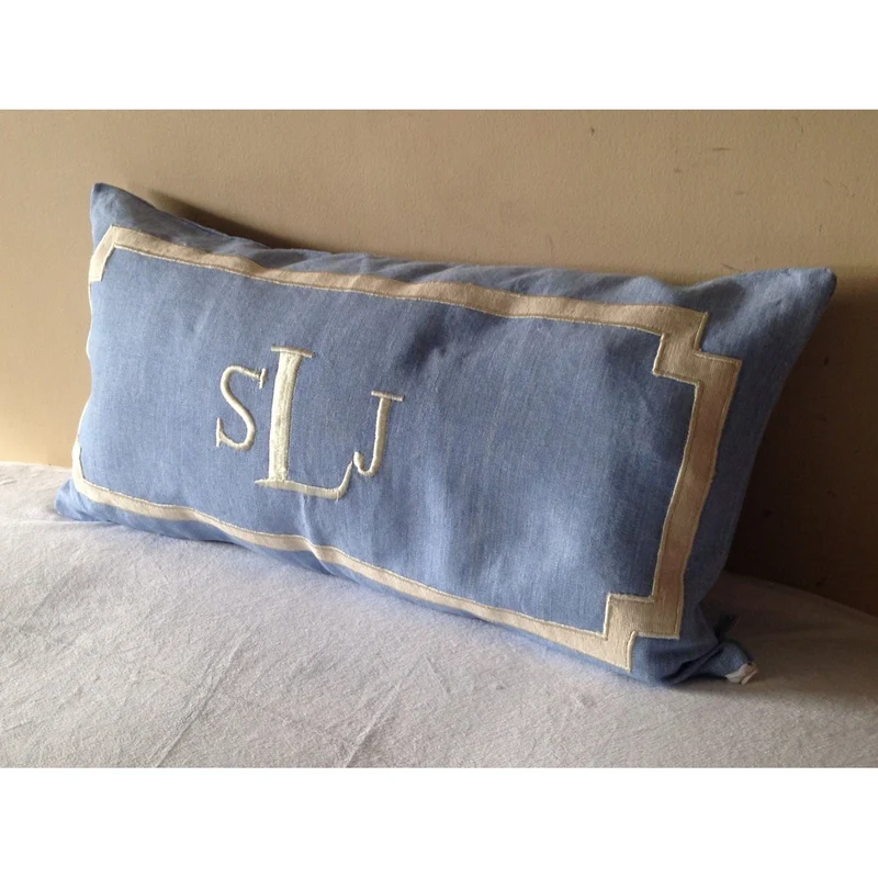 Monogrammed Lumbar Pillow, Long Nursery Decor