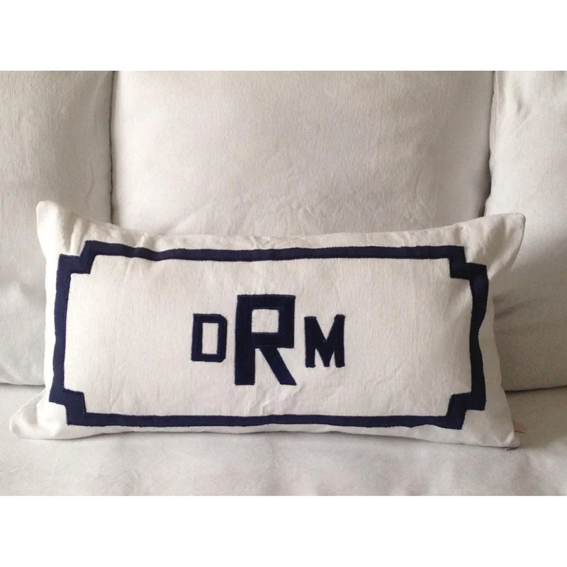 Monogrammed Lumbar Pillow, Long Nursery Decor