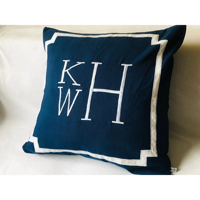 Blue Monogram Throw Pillow Covers, Blue Accent Sofa Pillows by Snazzy Living