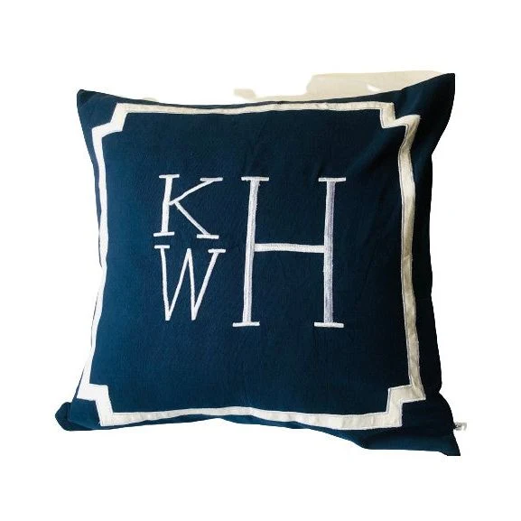 Blue Monogram Throw Pillow Covers, Blue Accent Sofa Pillows by Snazzy Living