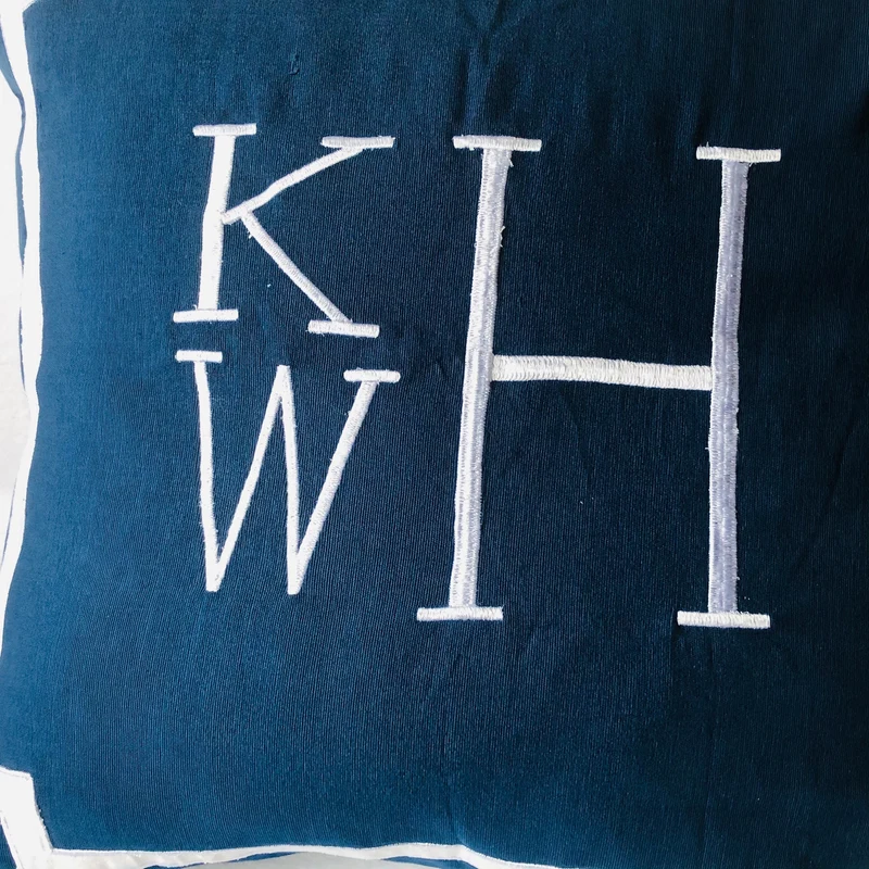 Blue Monogram Throw Pillow Covers, Blue Accent Sofa Pillows by Snazzy Living