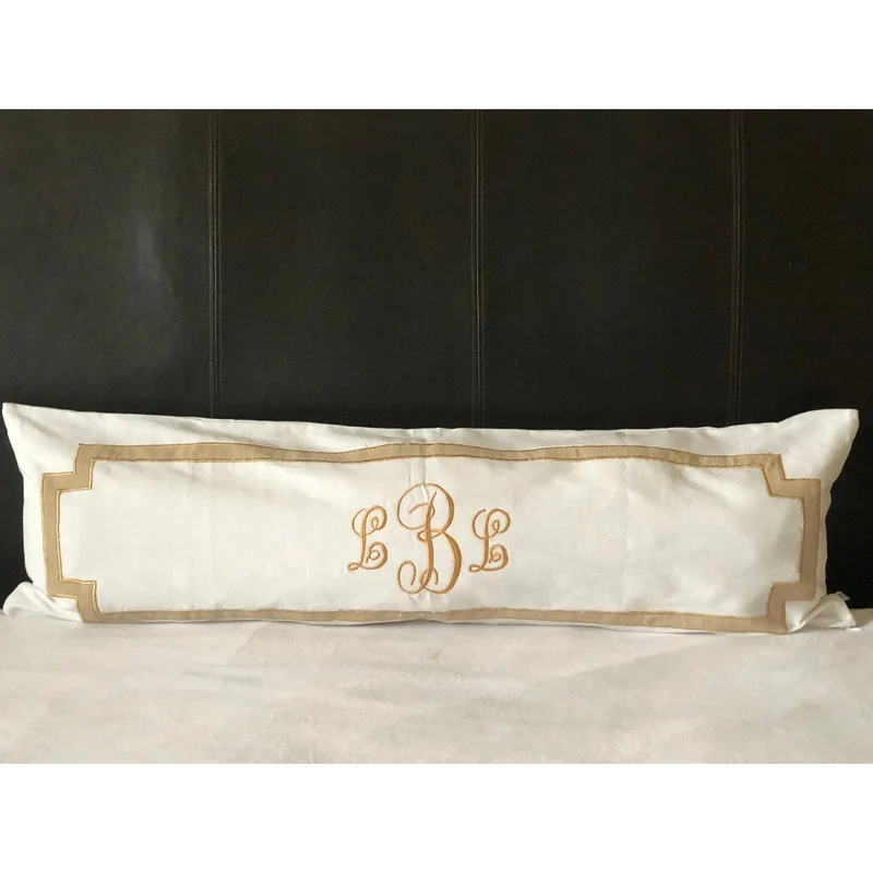 Long White Monogram Pillows, Unique Headboard Monogrammed Throw Pillow Covers, Monogram Bedding