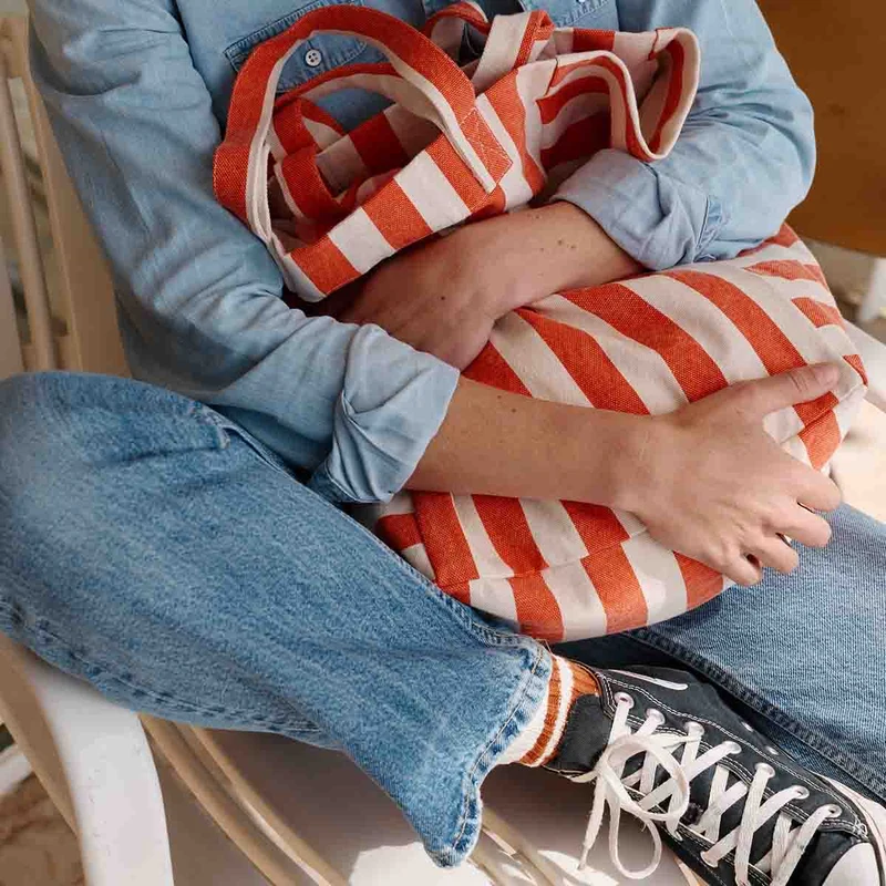 ELISABETH TOTE BAG - GREIGE/TOMATO