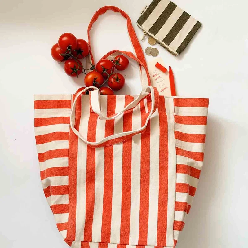 ELISABETH TOTE BAG - GREIGE/TOMATO