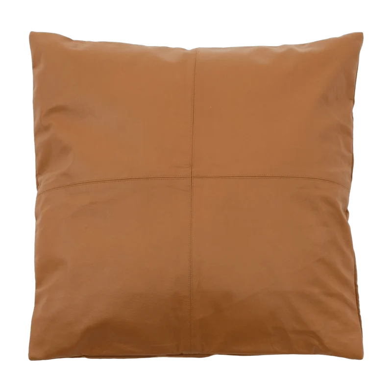 Housse de coussin à 4 panneaux en cuir 60 x 60 cm camel - Bazar Bizar