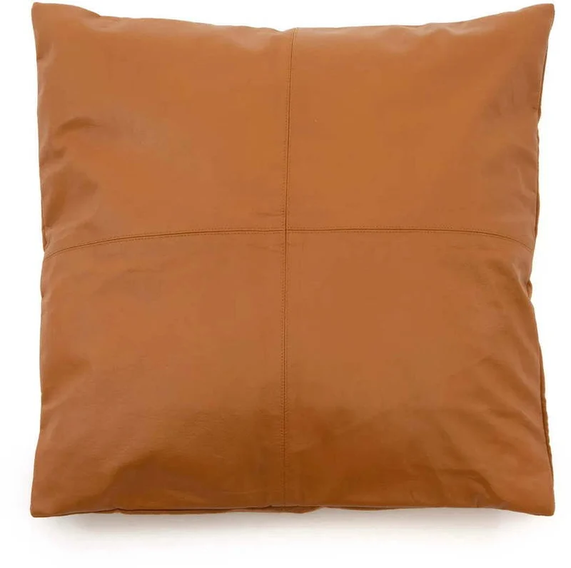 Housse de coussin à 4 panneaux en cuir 60 x 60 cm camel - Bazar Bizar