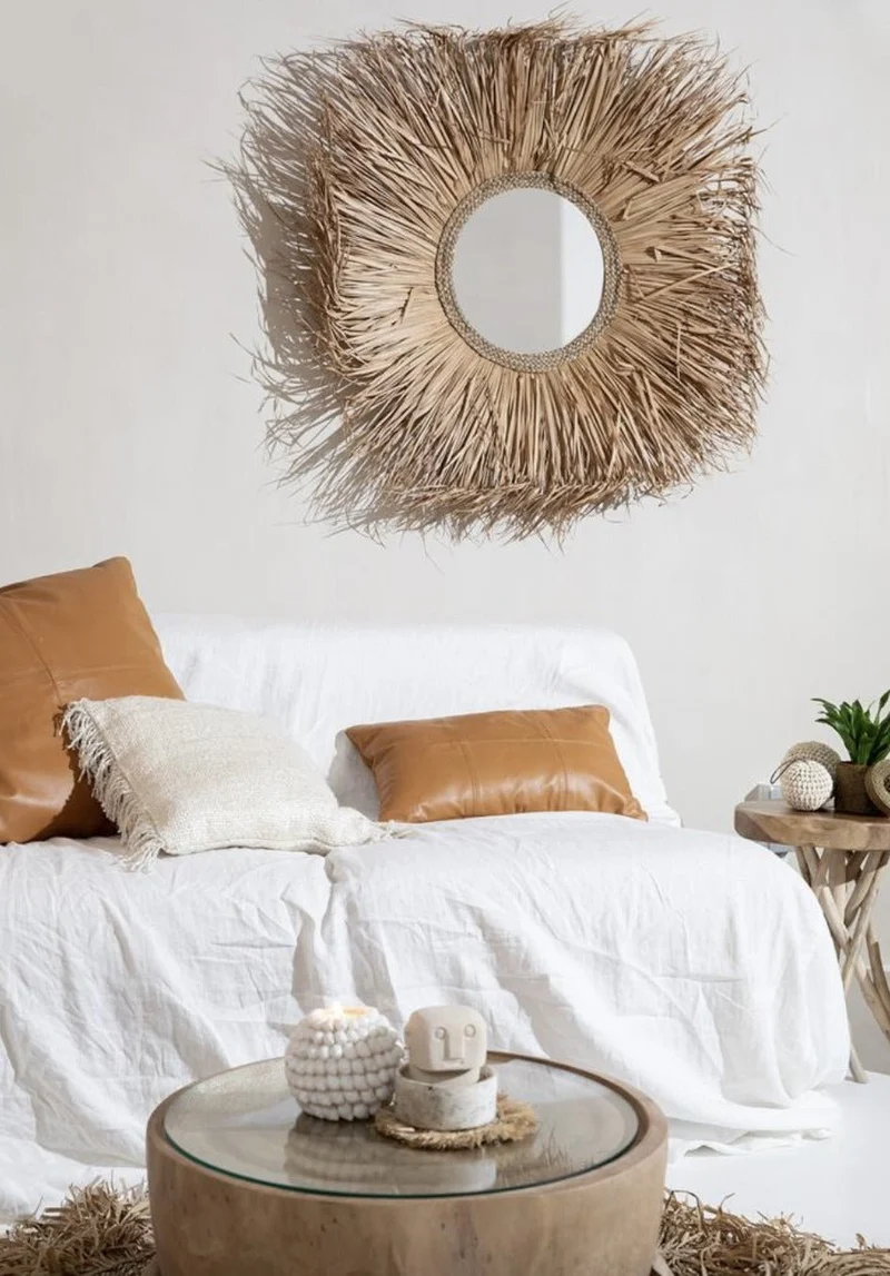 Housse de coussin à 4 panneaux en cuir 60 x 60 cm camel - Bazar Bizar