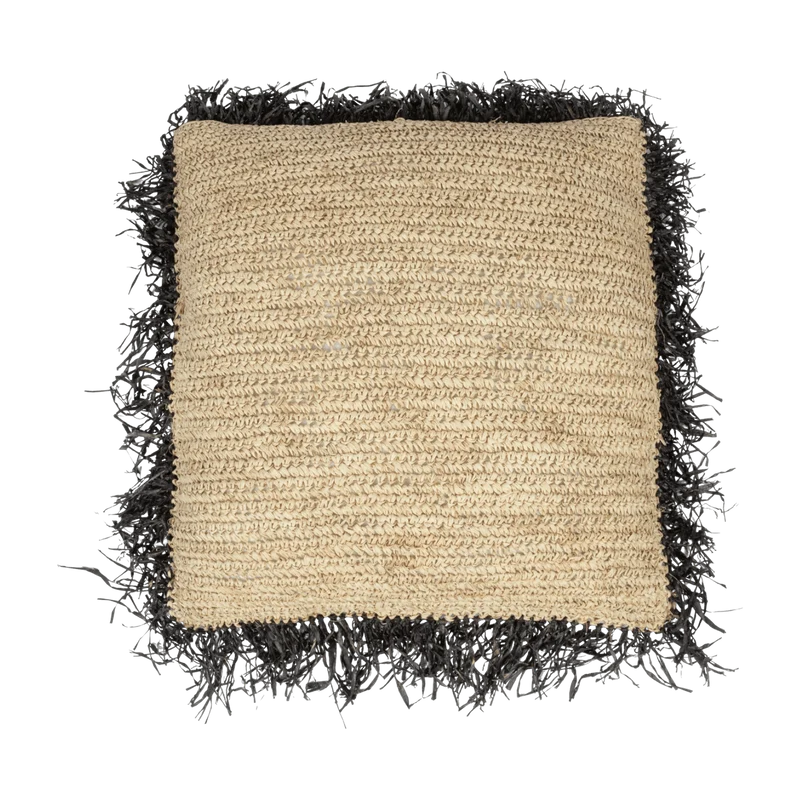 Housse de coussin 60 x 60 cm en Raphia naturel noir - Bazar Bizar