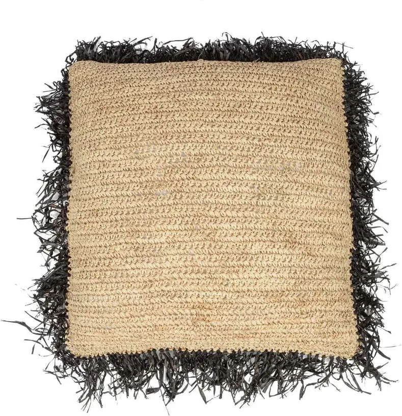 Housse de coussin 60 x 60 cm en Raphia naturel noir - Bazar Bizar