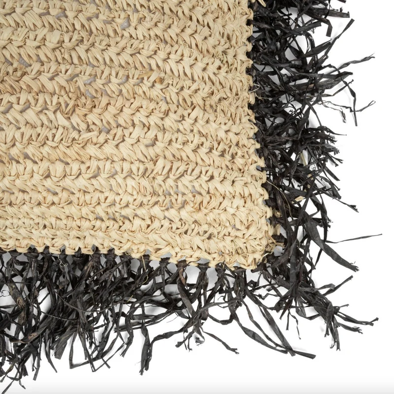 Housse de coussin 60 x 60 cm en Raphia naturel noir - Bazar Bizar