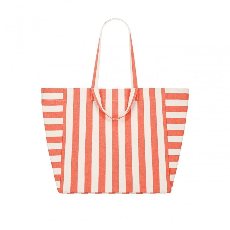 ELISA TOTE BAG - GREIGE + TOMATO STRIPE