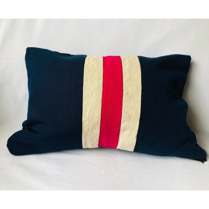 Personalized Stripes Throw Pillows, Navy, Pink & Ivory Cotton by Snazzy Living