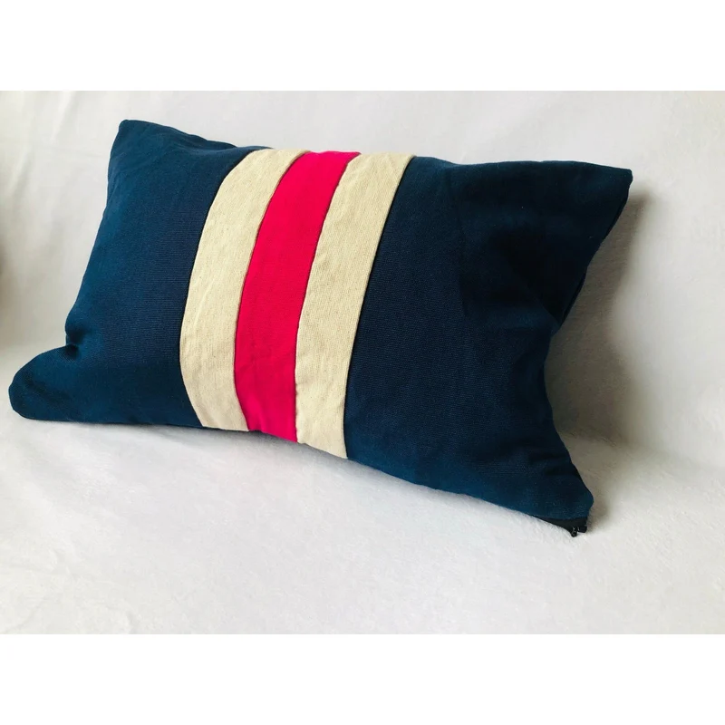 Personalized Stripes Throw Pillows, Navy, Pink & Ivory Cotton by Snazzy Living