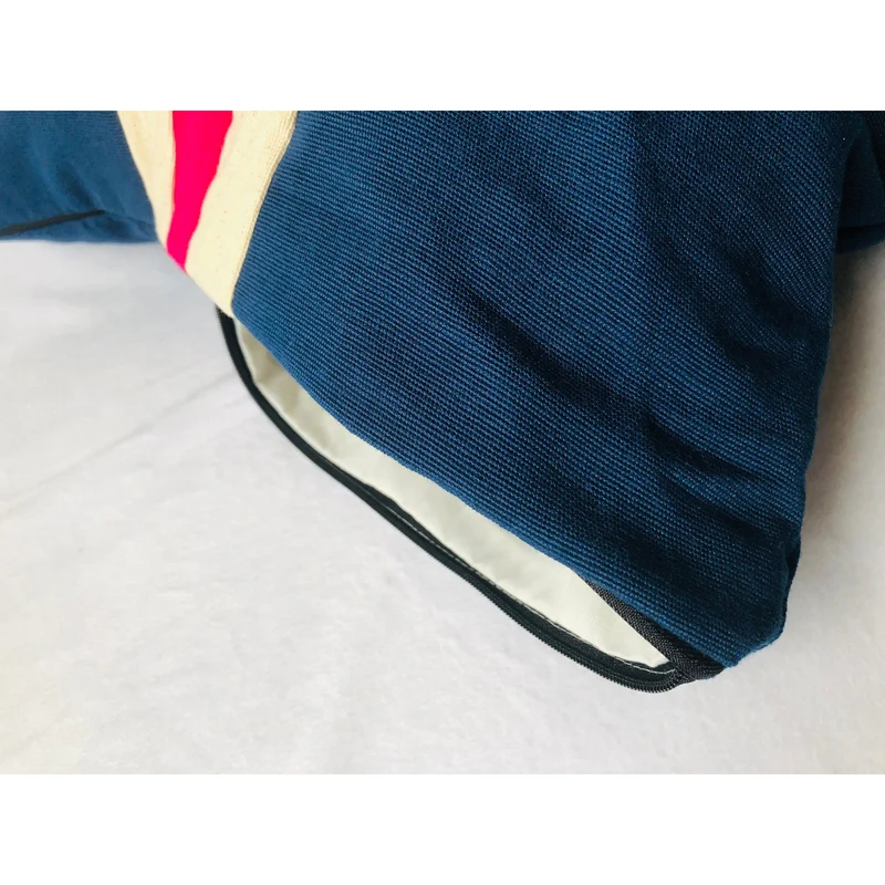 Personalized Stripes Throw Pillows, Navy, Pink & Ivory Cotton by Snazzy Living