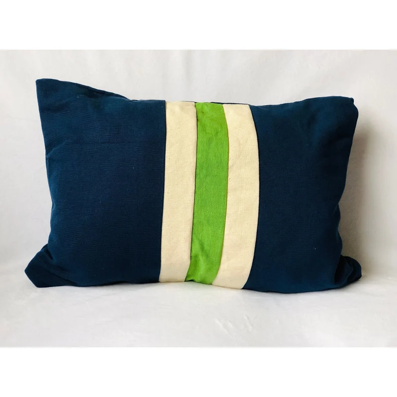 Colorblock Lumbar Pillows, Navy, Green & Ivory Cotton by Snazzy Living