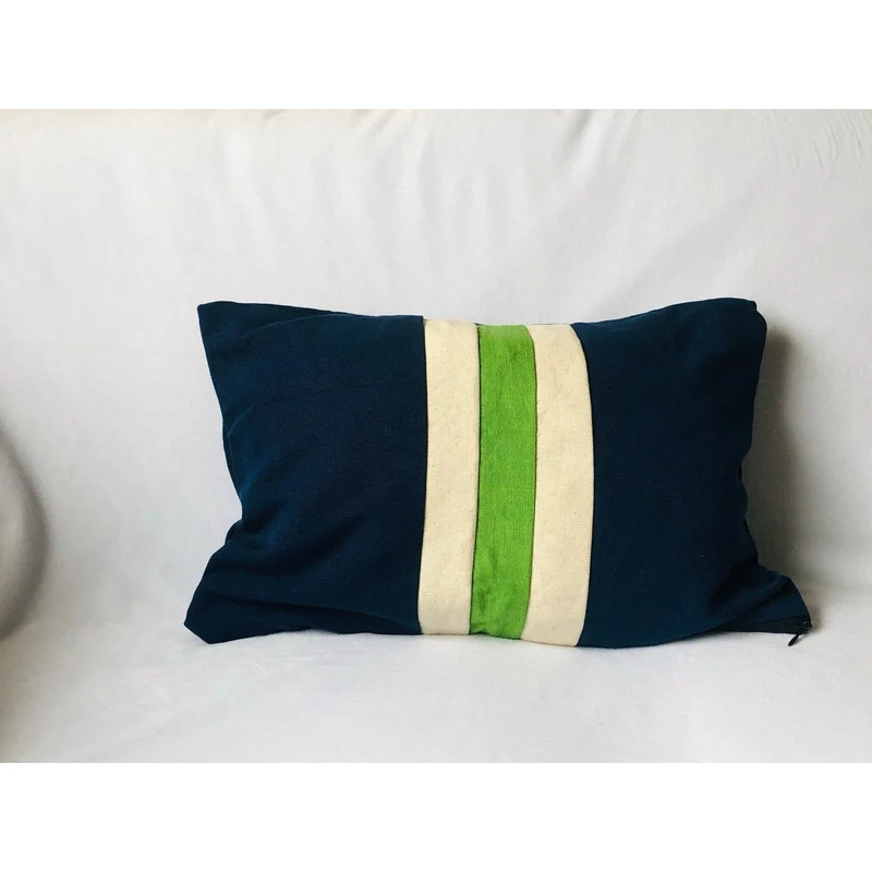 Colorblock Lumbar Pillows, Navy, Green & Ivory Cotton by Snazzy Living