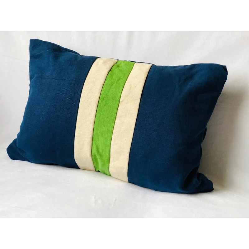 Colorblock Lumbar Pillows, Navy, Green & Ivory Cotton by Snazzy Living