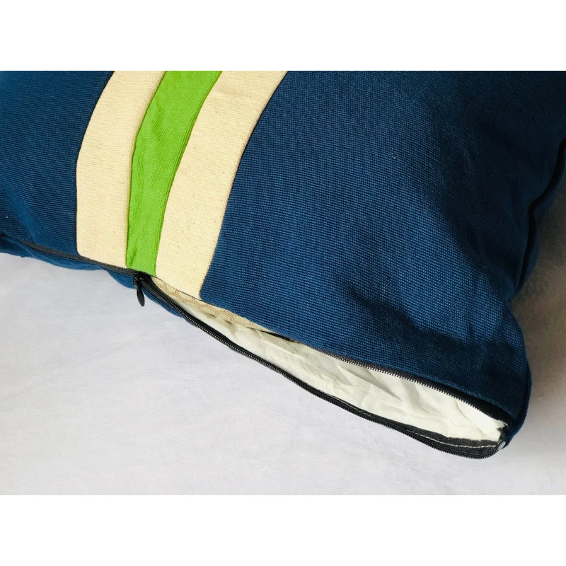 Colorblock Lumbar Pillows, Navy, Green & Ivory Cotton by Snazzy Living