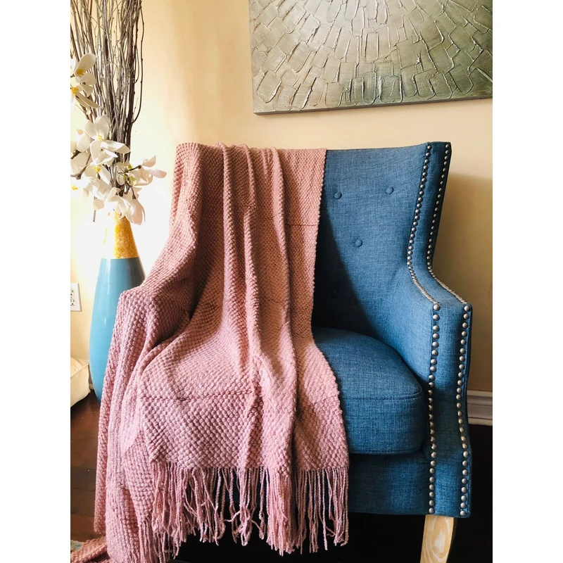 Pink Throw Blanket with Fringe| Pink Throw Blanket | Boho Throw Blanket