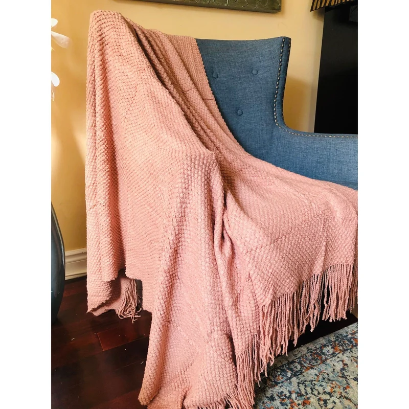 Pink Throw Blanket with Fringe| Pink Throw Blanket | Boho Throw Blanket