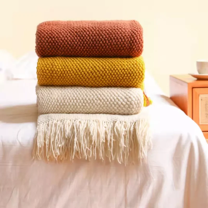 Cream Boho Throw Blanket with Fringe| Cream Throw Blanket