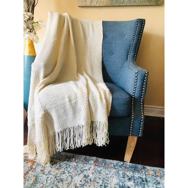 Cream Boho Throw Blanket with Fringe| Cream Throw Blanket